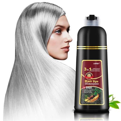 Vista 9 de leorx - Paquete de 2 champús de tinte para el cabello negro, 3 en 1, tinte de champú para cobertura de canas, coloración herbaria instantánea