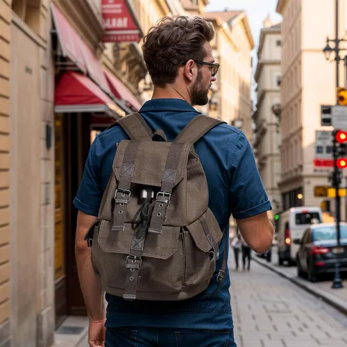 Vista 7 de Mochila de lona vintage para hombres y mujeres, mochila casual duradera, mochila de viaje adecuada para senderismo y uso diario, Café, Classic