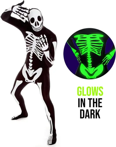 Vista 2 de Morphsuits Adult Skeleton Costume Men Glow In The Dark Scary Bones Bodysuit Halloween Costumes