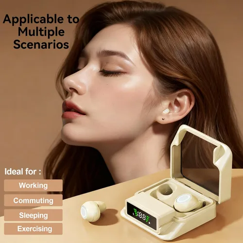 Vista 6 de Auriculares invisibles pequeños pequeños para orejas pequeñas, auriculares inalámbricos Bluetooth intraurales, auriculares ocultos, IPX5 Negro