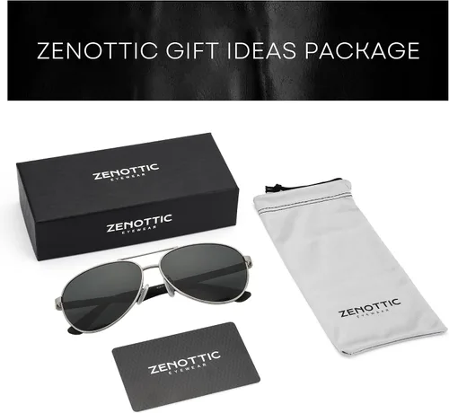 Vista 6 de ZENOTTIC - Gafas de sol polarizadas tipo aviador para hombres con patillas de fibra de carbono estilo piloto, lentes espejados y protección UV
