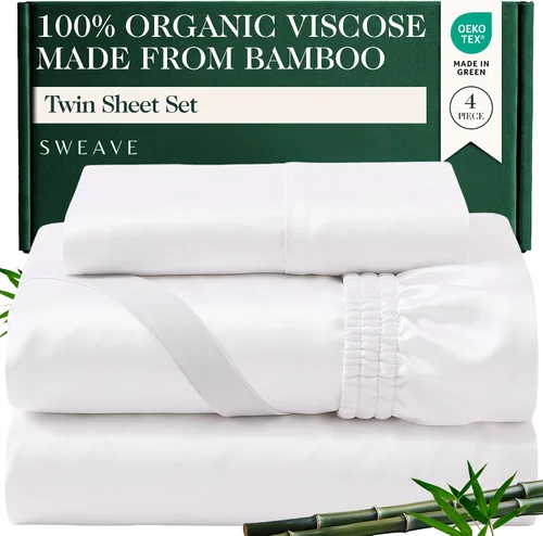 Vista 22 de Juego de sábanas de bambú viscosa 100% cultivada orgánicamente, 3 piezas, marfil Marfil (100% viscosa orgánica hecha de bambú)