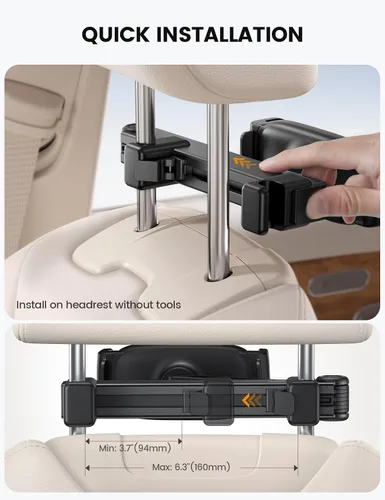 Vista 5 de Lamicall Soporte para tablet con reposacabezas de automóvil, con bloqueo, brazo de extensión 3 en 1, soporte de tableta mejorado para asiento