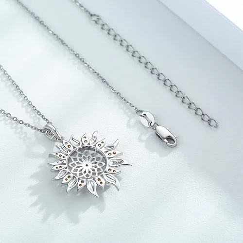 Vista 7 de AOVEAO Collar de girasol de plata de ley S925, joyería de girasol, colgante de girasol, regalo de joyería de verano para mujeres y niñas, Plata
