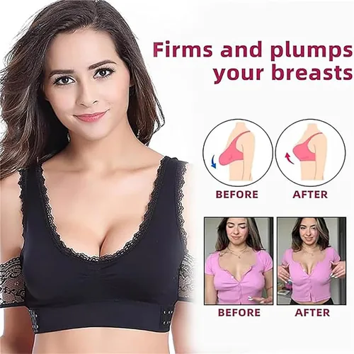 Vista 6 de Zuqox - Brasier de encaje con hebilla lateral cruzada frontal para mujeres mayores con almohadilla extraíble