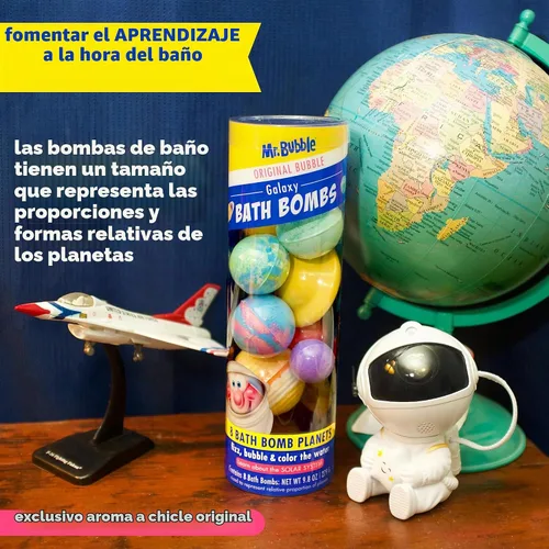 Vista 7 de Bombas de baño de Mr. Bubble Galaxy, aroma característico a goma de mascar, set de 8 bombas de baño diferentes con forma de planetas