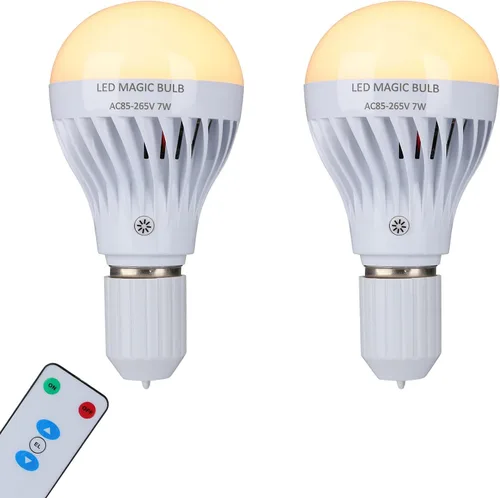 Vista 12 de BSOD Bombillas recargables con control remoto, bombillas LED E26 de luz cálida, bombillas de batería USB, bombillas regulables de emergencia