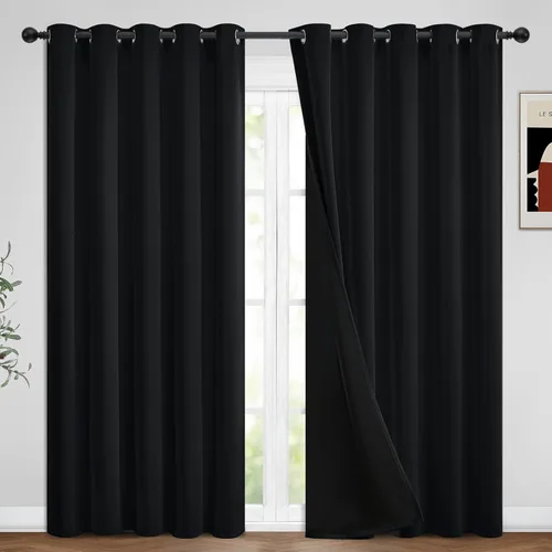 Vista 155 de Yakamok Cortinas negras, cortinas de ventana con aislamiento térmico y eficiencia energética para dormitorio, cortinas opacas completas y cortinas