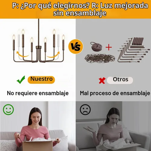 Vista 4 de Lynnoland - Candelabros de 6 luces de granja para comedor, accesorios de iluminación colgantes, lámparas industriales modernas para dormitorio Negro