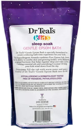 Vista 3 de Dr. Teal's - Sueño suave para niños con sal de Epsom pura y melatonina - (paquete de 2, 2 libras cada una) - Coco y otros aceites esenciales alivian