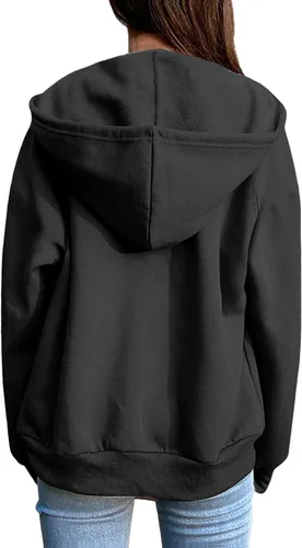 Vista 6 de JOFOW Sudaderas con capucha y cremallera para mujer 2026 Y2K 3- Negro