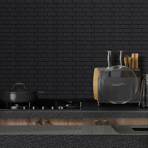 Vista 5 de Azulejos negros mate para despegar y pegar estilo metro para cocina, diseño más grueso, azulejos adhesivos para pegar en la sala de estar, azulejos