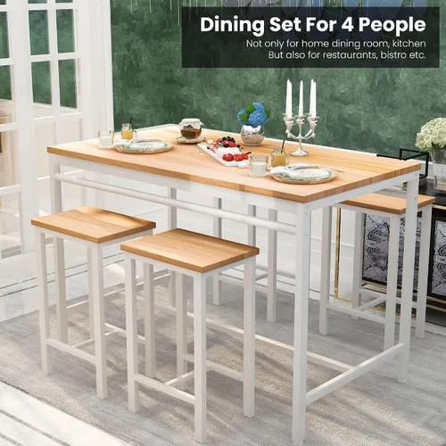 Vista 8 de DKLGG Juego de mesa de comedor para 4 mesas de cocina y sillas para 4, mesa de cocina pequeña con 4 taburetes, juego de mesa de comedor de madera
