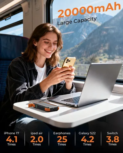 Vista 5 de BLAVOR Banco de energía solar, PD18W QC3.0 Carga rápida 10W Cargador inalámbrico 20000mAh Banco de energía alimentado por energía solar