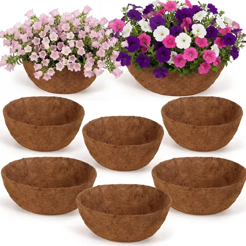 Vista 11 de Gerrii 8 forros de coco de 16 pulgadas para cestas colgantes, revestimientos de coco para maceteros redondos naturales de coco y coco, cesta