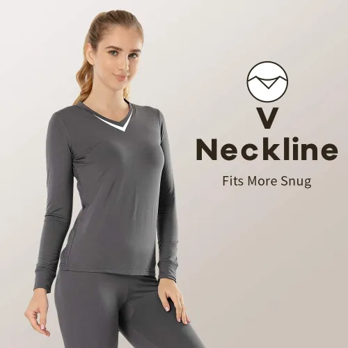 Vista 52 de MANCYFIT Tops térmicos para mujer, camisa con forro polar, manga larga, capa base, cuello en V