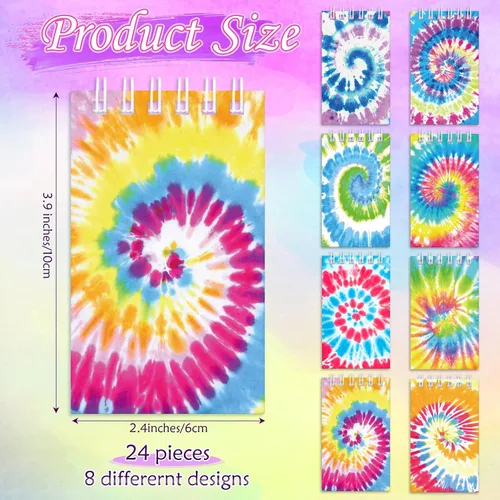 Vista 2 de 24 cuadernos de teñido anudado con teñido anudado, recuerdos de fiesta, cuadernos en espiral, cuadernos pastel, cuadernos de bolsillo para niños