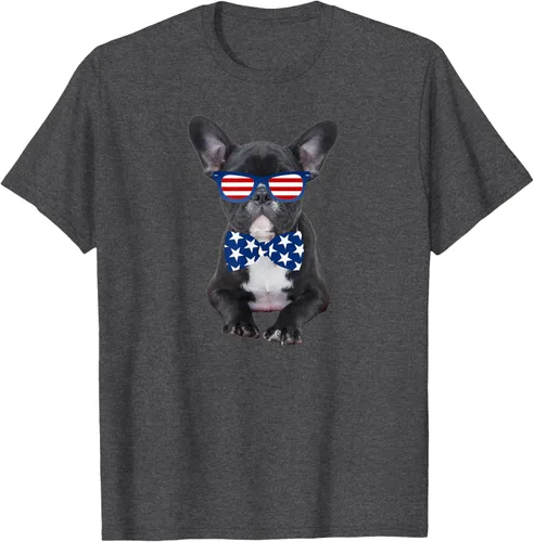 Vista 13 de Funny French Bulldog 4th de julio de Patriótico EE. UU. playera, niños 10, Blanco