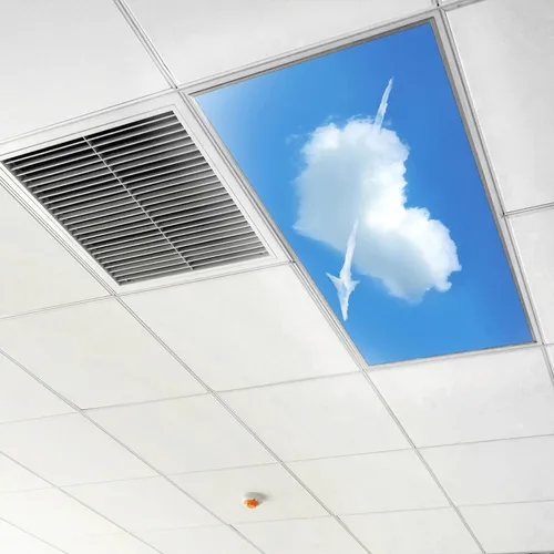 Vista 6 de Cubiertas de luz fluorescente para decoración de aula, cocina, oficina, azul cielo claro, flecha de corazón blanco, elimina el deslumbramiento