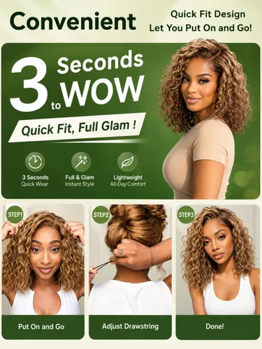 Vista 4 de KLAIYI Bye Bye Slip™ Ombre Highlights Rubio Bob Onda de Agua Rizado Precortado 7x5 Encaje Frontal Pelucas Cabello Humano Parte Lateral Cordón
