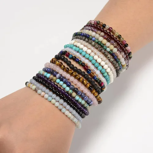 Vista 3 de JM Design Pulsera de cuentas redondas lisas de amazonita pequeña, tamaño 0.157 in, 7.5 pulgadas de longitud