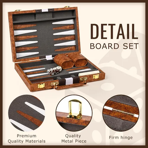 Vista 5 de ropoda Juego de mesa Backgammon (11 pulgadas) para adultos y niños, juego de estrategia de tablero clásico, juego de backgammon portátil y de viaje