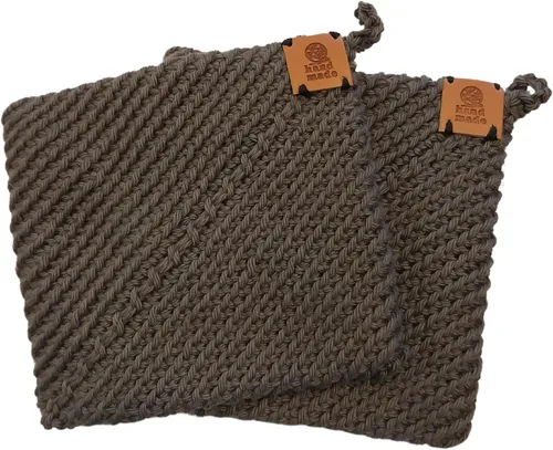 Vista 10 de Soportes para ollas de ganchillo hechos a mano, colección de color sólido, algodón de 6 x 6 pulgadas, resistentes al calor, doble capa, lazo