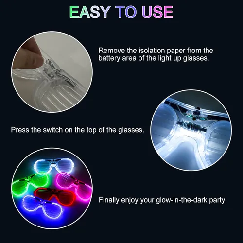 Vista 3 de 5 lentes LED que brillan en la oscuridad para adultos y niños, 5 colores que brillan en la oscuridad, accesorios de neón para suministros de fiesta