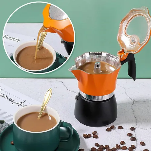 Vista 4 de CHICIRIS Cafetera espresso para estufa, olla de aluminio con parte superior de vidrio, cafetera italiana moca, capacidad de 1 taza, 5.1 fl oz/5 oz