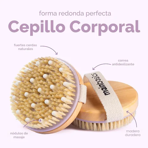 Vista 6 de MainBasics Cepillo corporal de cepillado en seco para drenaje linfático, piel seca, celulitis, circulación sanguínea con cerdas naturales