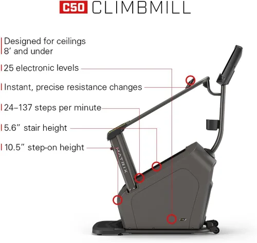 Vista 2 de Matrix Fitness C50 ClimbMill, Low Impact Stair Machine High Calorie Burn, Low Impact Workout, Cardio Endurance Low Ceiling Design, Powerful
