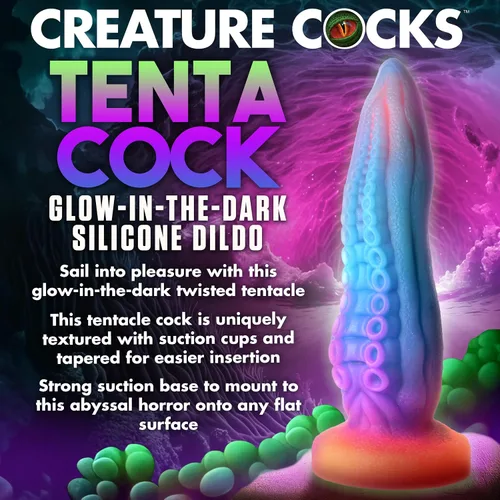 Vista 2 de CREATURE COCKS Tenta-Cock - Consolador que brilla en la oscuridad para hombres, mujeres y parejas. Firme y flexible, base de succión fuerte
