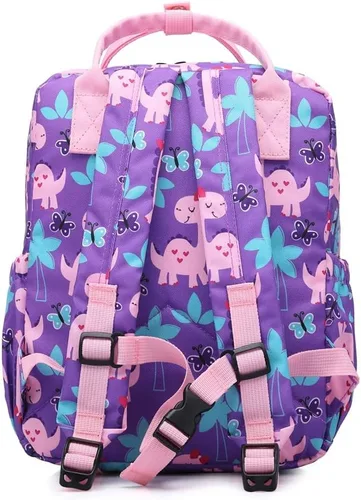 Vista 5 de Linda mochila preescolar para niños pequeños con diseño de unicornio y dinosaurio, bolsa de viaje para niñas y niños, Dinosaurio femenino, 12