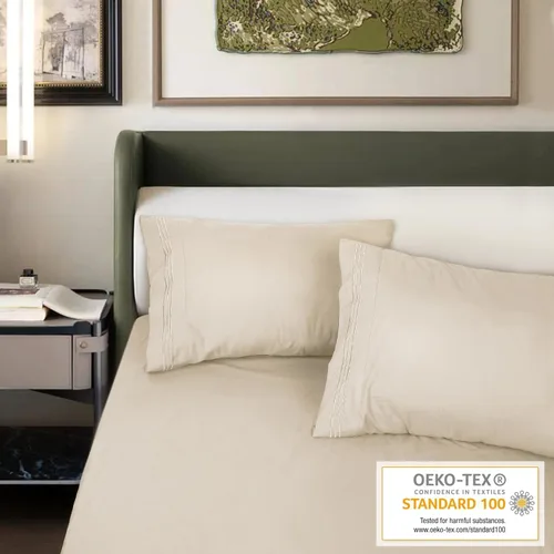 Vista 5 de Lirex Fundas de almohada (paquete de 2), fundas de almohada de microfibra cepillada suave de 1800 hilos, lavables a máquina, sin arrugas, Beige
