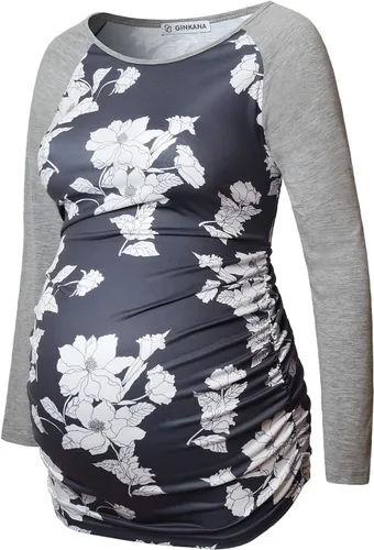 Vista 24 de GINKANA Camiseta de béisbol para mujer, cuello redondo, manga raglán floral, camiseta superior de maternidad, blusa para embarazo Esqueleto A-glow