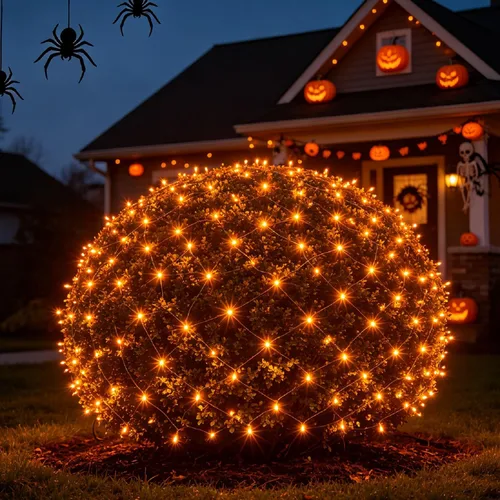 Vista 8 de HISHINY Red de luces LED de Navidad para exteriores, 5 x 5 pies, 100 luces LED de cable verde, conectables para interiores y exteriores, cadena