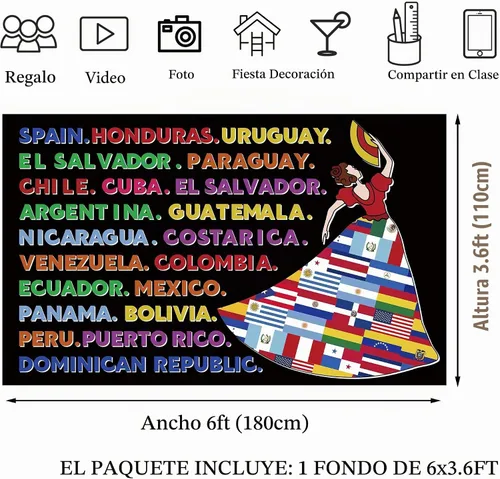 Vista 2 de Fondo del Mes de la Herencia Hispana 71 × 43 pulgadas Decoración de aula