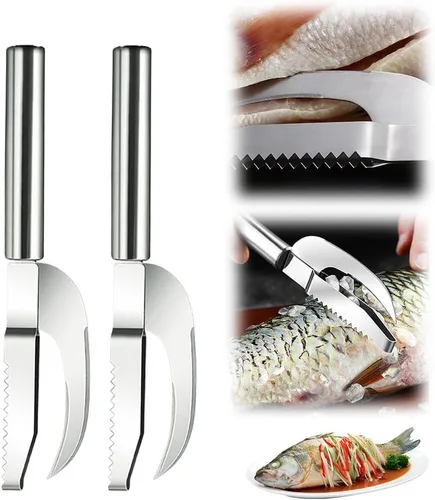 Vista 7 de Fauppt Herramienta de raspado de escamas de pescado, cuchillo multifunción de acero inoxidable para escamas de pescado, kit de limpieza de pescado