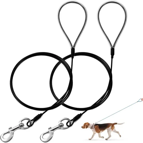 Vista 8 de Correa para perro a prueba de masticación Mi Metty, correa de cable metálico de 6 pies, correa resistente hecha de cuerda de alambre recubierta