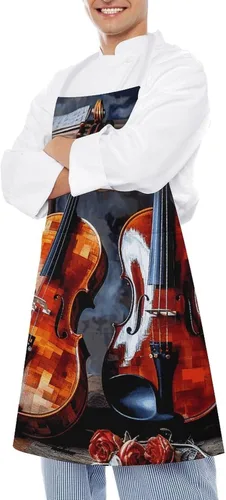 Vista 4 de MUSM Apron for Adults - 27.6 X 31.5 Inch, Heavy-Duty Polyester Aprons with Two Large Pockets, Waterproof Violin And Cello Kitchen Apron for Cooking