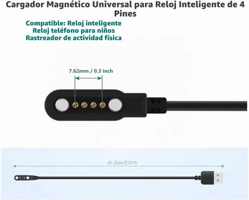 Vista 2 de Cargador universal para reloj inteligente, magnético, accesorios de reloj inteligente de 4 pines de 0.300 in, cable de cargador magnético