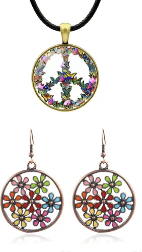 Vista 5 de Z-Shop Conjunto de accesorios para disfraz hippie de Halloween de los años 60 y 70 para mujer