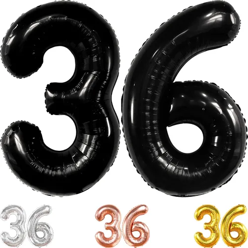 Vista 10 de KatchOn, Globos de oro rosa con el número 36, gigantes, 40 pulgadas, globos de aluminio de oro rosa con el número 36, decoraciones de feliz