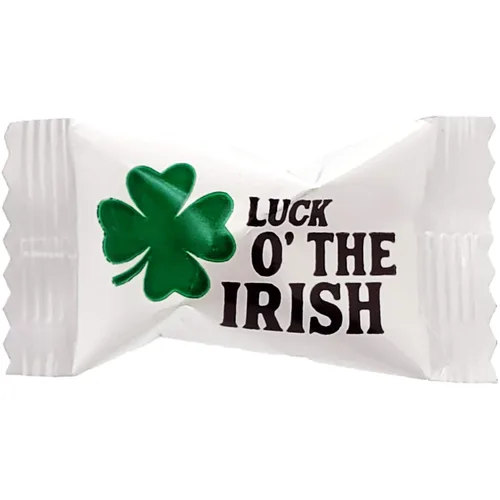 Vista 6 de Caramelos de menta irlandesa de San Patricio, paquete de 55 mentas después de la cena, caramelo de mantequilla y menta, diseño de leprauchan verde