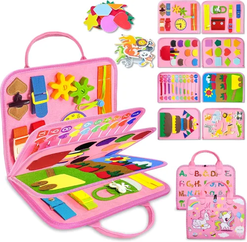 Vista 9 de Exorany Busy Board Juguetes Montessori para Niños Pequeños y Niñas Regalos de Cumpleaños, Juguetes Sensoriales para Niños Pequeños, Actividades
