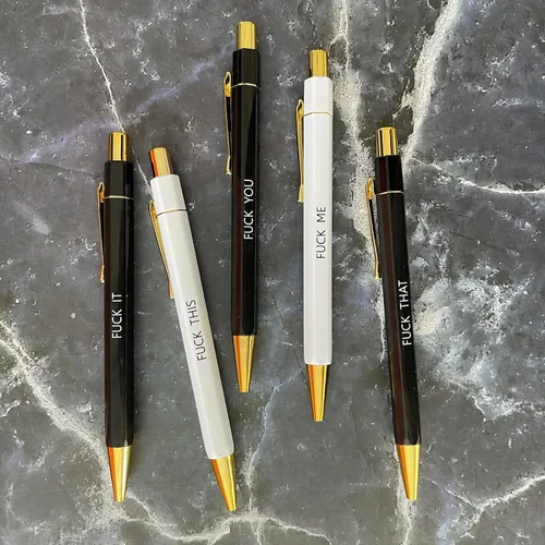 Vista 3 de Juego de 5 bolígrafos divertidos, Swear Word Daily Pen Set, bolígrafos de tinta negra de 0.039 pulgadas, bolígrafo de servicio al cliente, juego