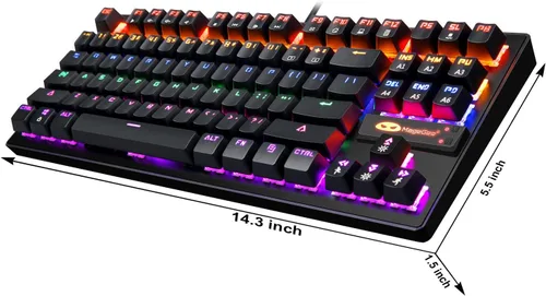 Vista 8 de MageGee Teclado mecánico para juegos de 87 teclas con retroiluminación LED RGB, teclado de computadora USB con cable con interruptores azules, 100%