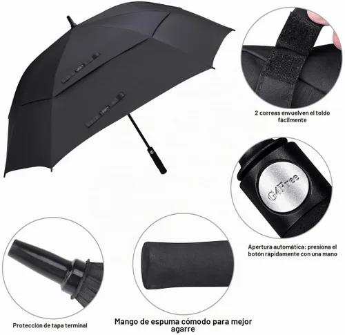 Vista 3 de G4Free Paraguas de golf extra grande de 62/68 pulgadas, cuadrado, ventilado, resistente al viento, apertura automática, doble toldo de gran