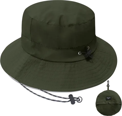 Vista 9 de PFFY Waterproof Bucket Hats for Men Women Packable Sun Hat for Outdoors Caqui Sólido