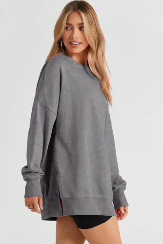 Vista 2 de SHEWIN Sudadera casual de manga larga con cuello redondo para mujer, ligera, holgada